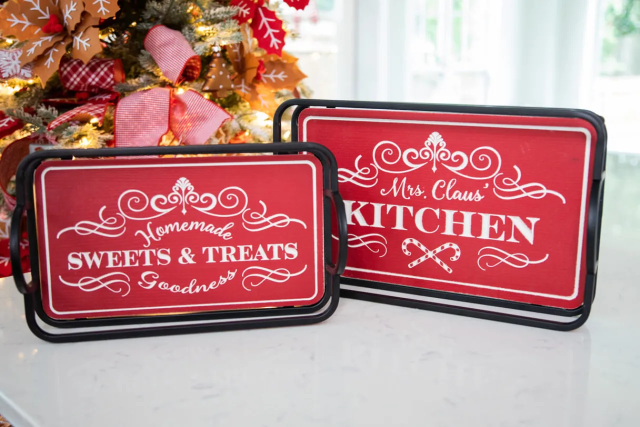 New Decorator's Warehouse Metal & Wood Engraved Holiday Trays - Set Of 2