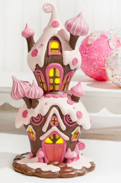 Discount Decorator's Warehouse Resin Candy House With Led - Brown Pink