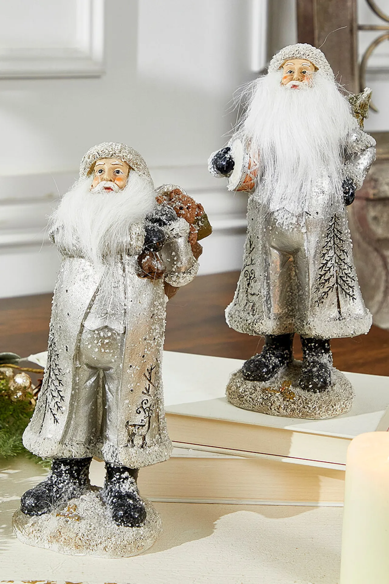 Sale Decorator's Warehouse Small Resin Silver Snow Santa Figurine